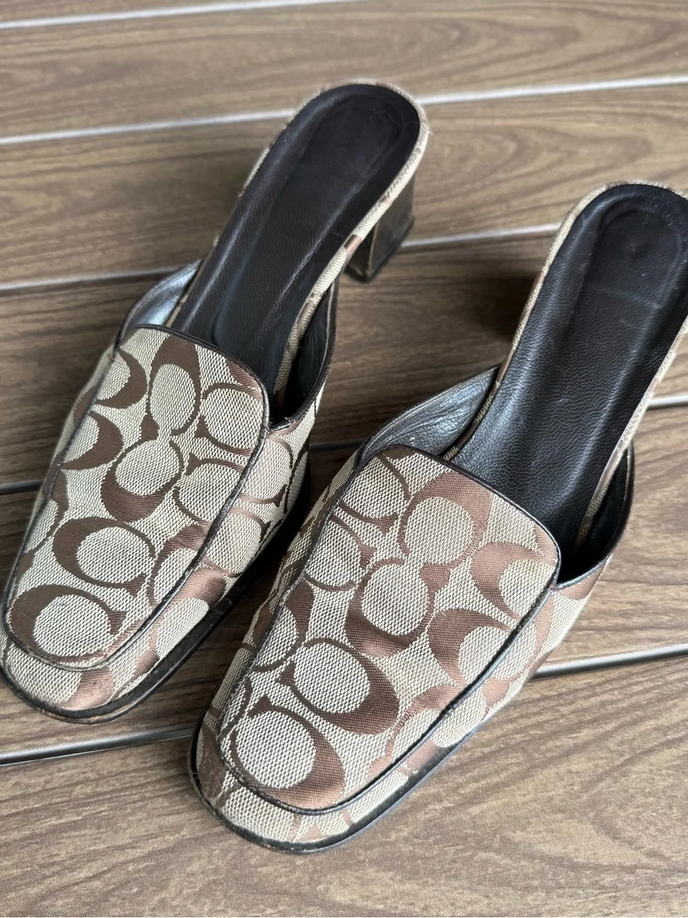 Coach Signature Monogram Brown Patterned Slip-On Mules 7.5